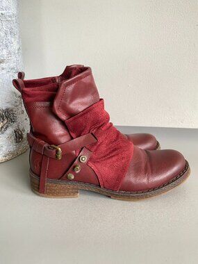 Rieker Red Slouch Ankle Boots Strappy Buckle Moto Vegan Boho Faux Leather SZ 9